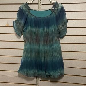 Unbranded Medium M‎ Deep Teal Blue Short Sleeve Blouse Dress Shirt Bubble Hem